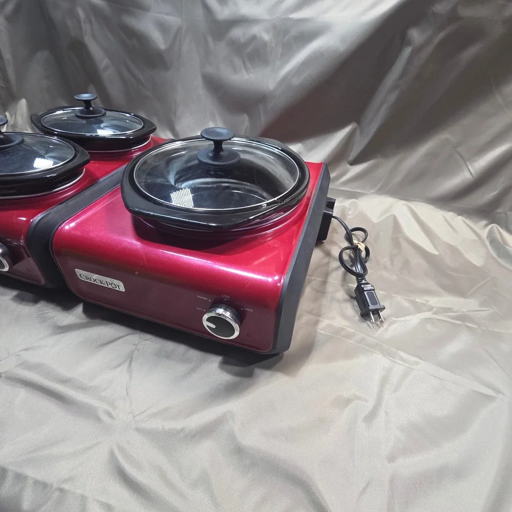 Crock-Pot Hook Up Connectable Entertaining System Red 3 Pot Set Double Single
